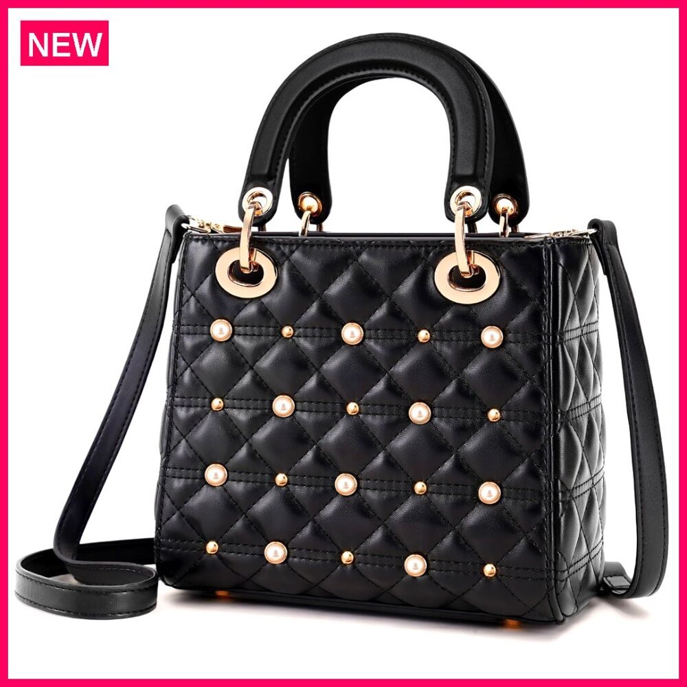 Leather Crossbody Bag with Adjustable Strap, Diamond Quilted Pattern,